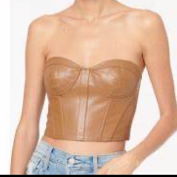 NWT Elloise Vegan Leather Bustier Cami Caramel - Picture 3 of 3